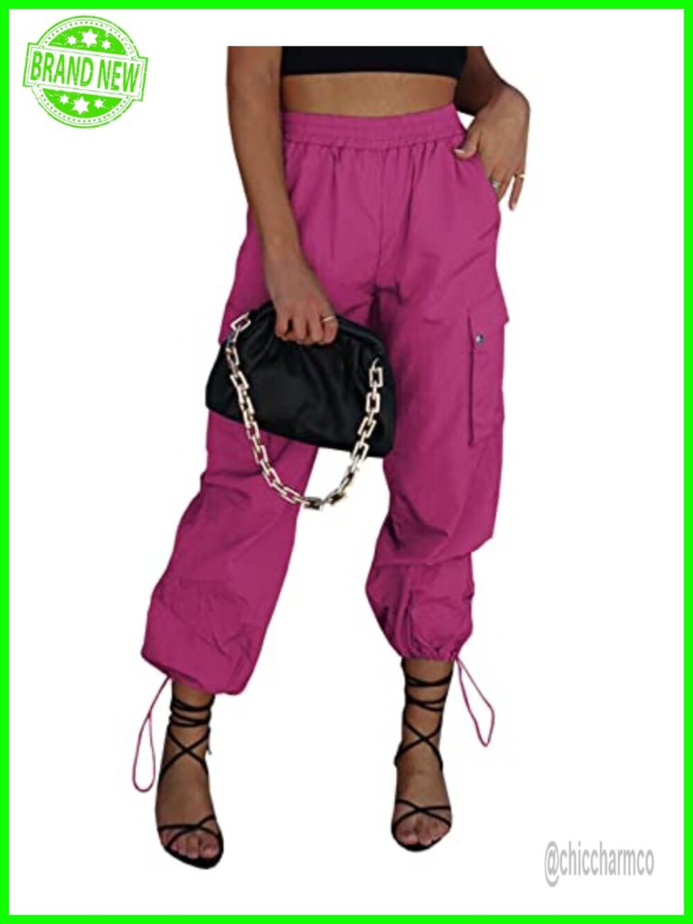 Parachute Pants Women Elastic High Waist Y2K Cargo Baggy 4 Pockets